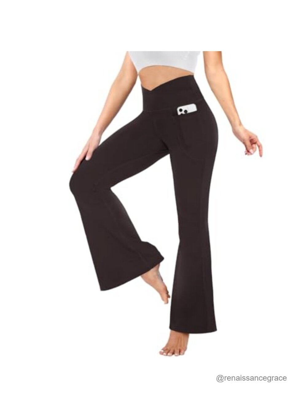 Flare Leggings with Pockets Crossover High Waisted Yoga Gym Workout